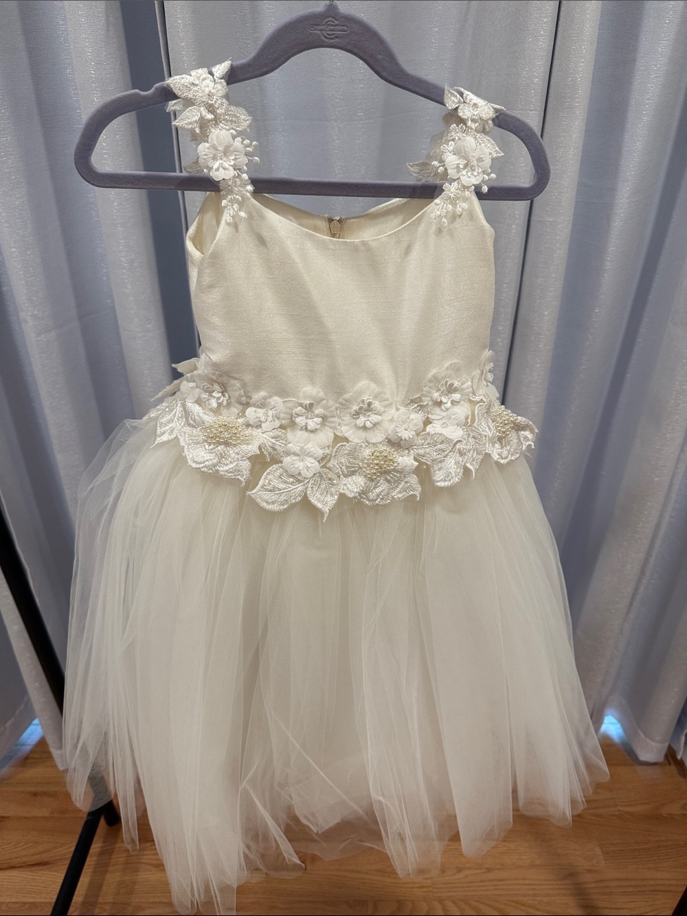 Ivory Flower Appliqué Tulle Dress